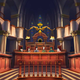 Image of courtroom with five jurors seated center and attorneys standing off to the side